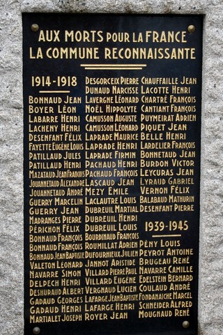 Saint-Léger-la-Montagne - plaque du monument aux morts