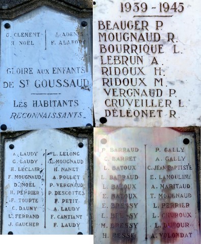 Saint-Goussaud - plaques du monument aux morts
